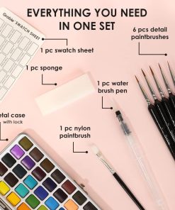 Alternative view of Grabie 50 Color Watercolor Paint Set with Detail Paint Brushes | High Pigment Paints. Blendable Colors. Portable Travel Case. Painting. Sketching. Illustration. Beginner And Hobby Artists