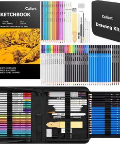 Caliart 176PCS Art Supplies Sketching Kit. 100 Sheets 3-Color Sketch Book | Graphite Colored Charcoal Watercolor & Metallic Pencils. Drawing Supplies Set Gifts for Adults Teens Girls Boys Kids